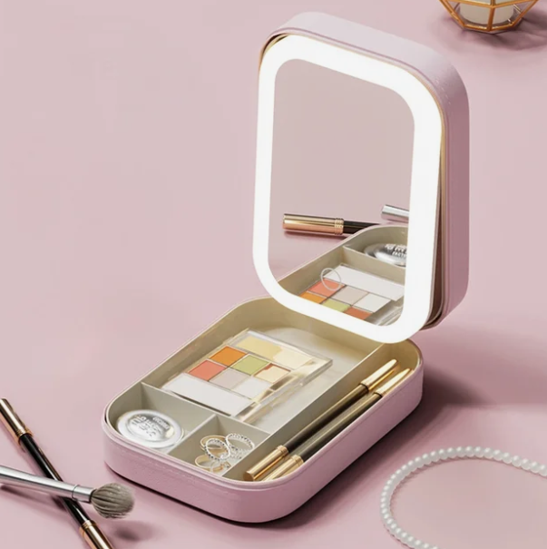 Pink Jewelry Box with LED Mirror