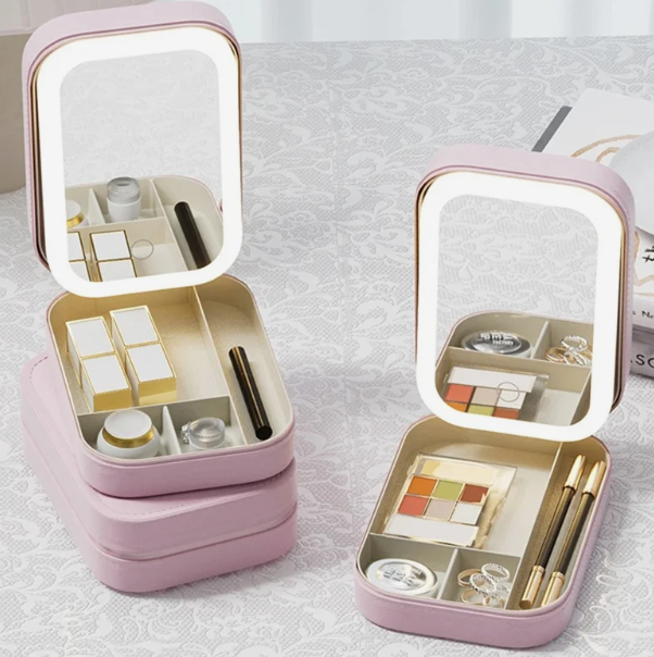 Pink Jewelry Box with LED Mirror