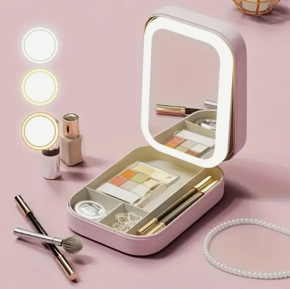 Pink Jewelry Box with LED Mirror